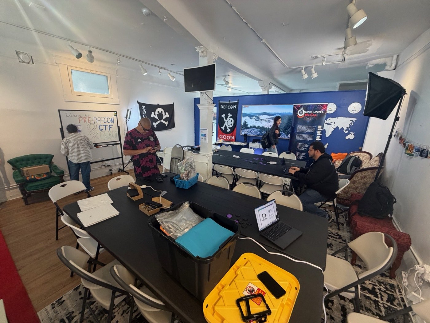 The main room at 1769 15th Street set up with tables for a build day